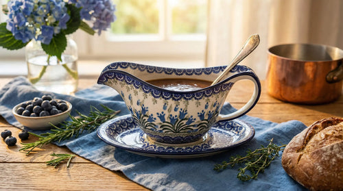 Tulip Bouquet Gravy Boat & Plate Polish Pottery