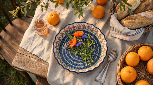 Peach Posy Pie Plate Polish Pottery