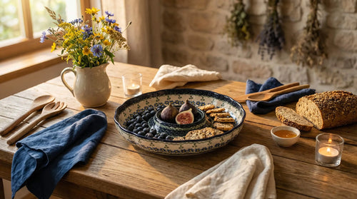 Blue Posy Chip & Dip Plate Polish Pottery