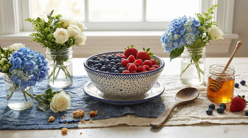 Small Dots Berry Bowl With Plate Polish Pottery