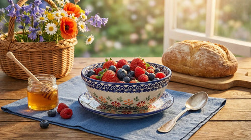 Garden Bouquet Berry Bowl With Plate Polish Pottery