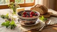 Red Poppy Berry Bowl With Plate Polish Pottery