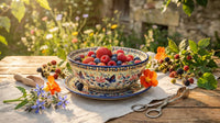 Blue Butterfly Berry Bowl with Plate Polish Pottery