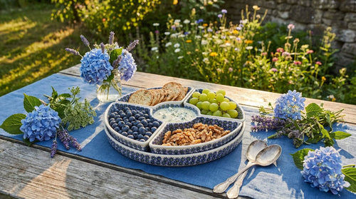 Tulip Tray with 4 Plates Polish Pottery