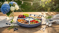 Blue Daisy Tray with 4 Plates Polish Pottery