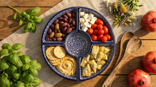 Garden Bouquet Tray with 4 Plates Polish Pottery