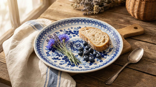 Vintage Blue Daisy Lunch Plate Polish Pottery