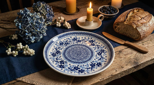 Vintage Blue Daisy Large Dinner Plate Polish Pottery