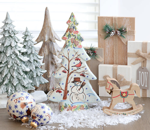 Little Snowman Flat Christmas Tree Polish Pottery