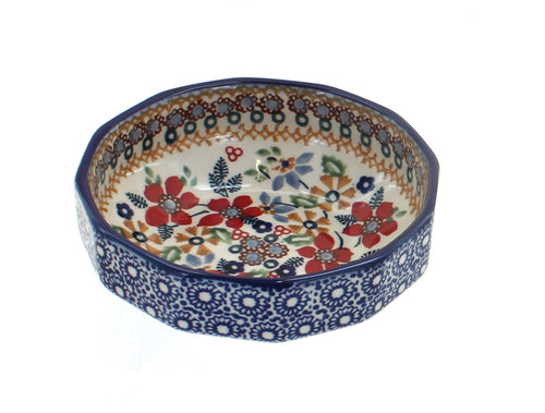 Polish Pottery Red Daisy Small Angular Bowl