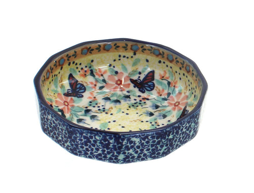 Polish Pottery Blue Butterfly Small Angular Bowl