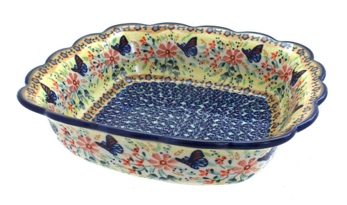 Polish Pottery Blue Butterfly Small Square Serving Dish