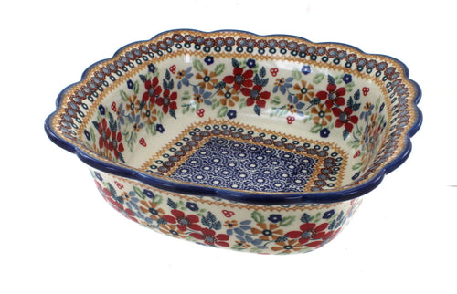 Polish Pottery Red Daisy Medium Square Serving Dish