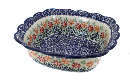 Polish Pottery Garden Bouquet Medium Square Serving Dish