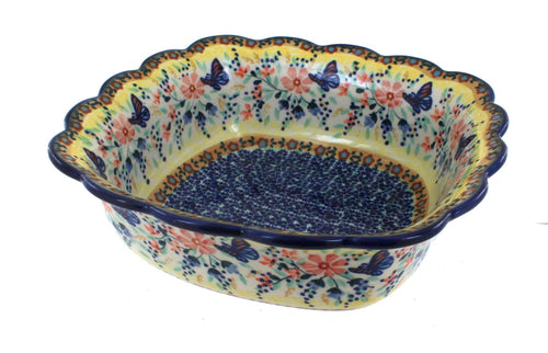 Polish Pottery Blue Butterfly Medium Square Serving Dish