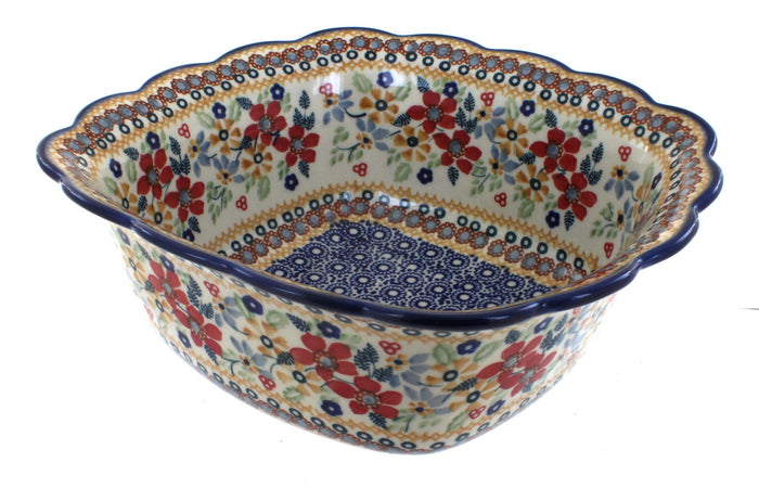 Polish Pottery Red Daisy Large Square Serving Dish