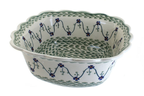 Polish Pottery Sage Floral Large Square Serving Dish