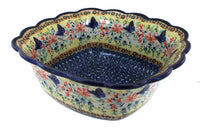 Polish Pottery Blue Butterfly Large Square Serving Dish