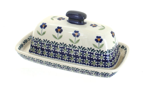 Polish Pottery Blue Daisy Butter Dish
