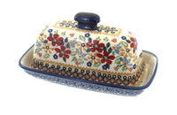 Polish Pottery Red Daisy Butter Dish