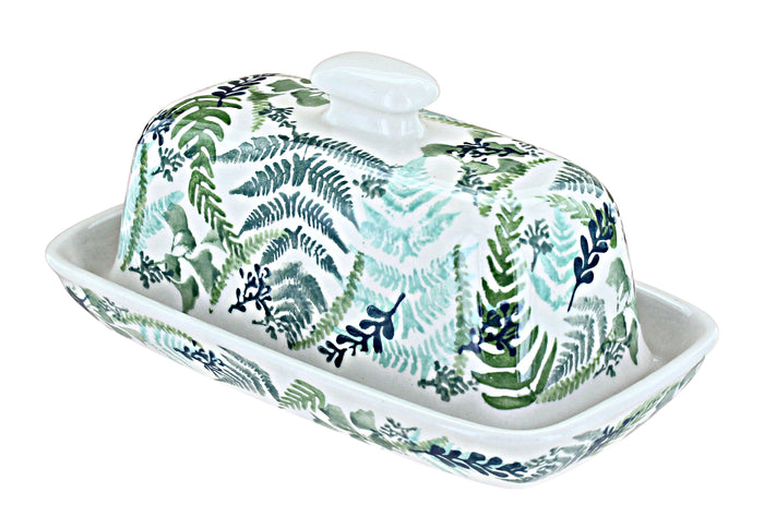 Polish Pottery Woodland Fern Butter Dish