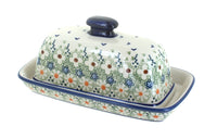 Polish Pottery Green Daisy Butter Dish