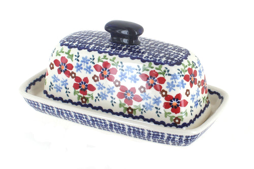 Polish Pottery Red Poppy Butter Dish