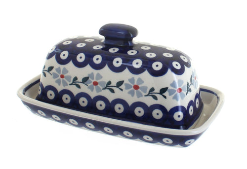 Polish Pottery Blue Violet Butter Dish