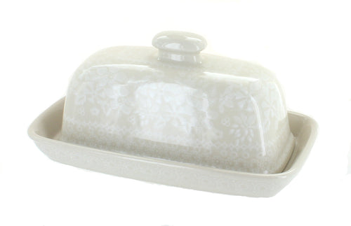 Polish Pottery White Lace Butter Dish