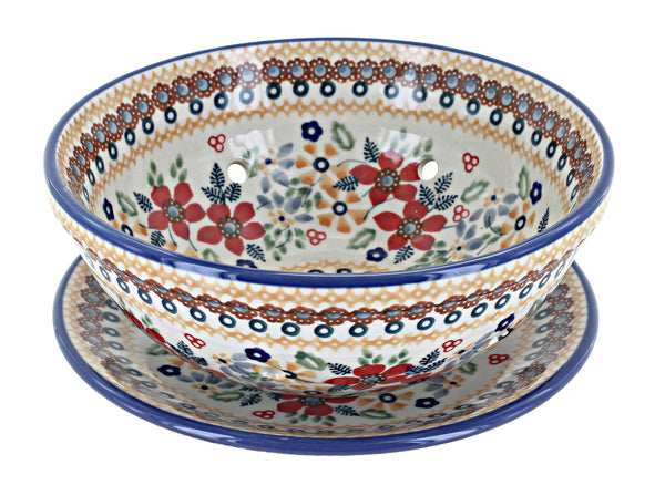 Red Daisy Berry Bowl With Plate