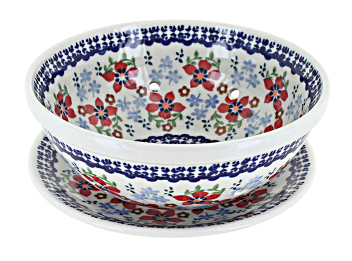 Polish Pottery Red Poppy Berry Bowl With Plate