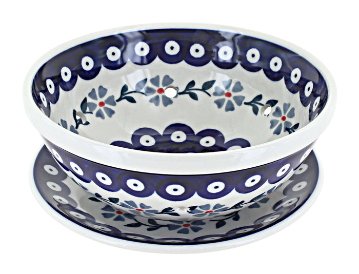 Polish Pottery Blue Violet Berry Bowl With Plate