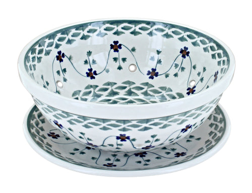 Polish Pottery Sage Floral Berry Bowl with Plate