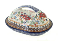 Polish Pottery Red Daisy Butter Dish with Handle