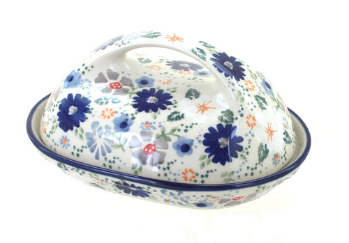 Polish Pottery Carnival Butter Dish with Handle