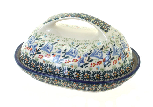 Polish Pottery Periwinkle Butter Dish with Handle