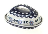 Polish Pottery Blue Violet Butter Dish with Handle