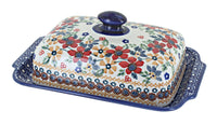Polish Pottery Red Daisy Large Butter Dish