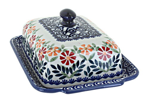 Polish Pottery Garden Bouquet Large Butter Dish