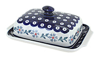 Polish Pottery Blue Violet Large Butter Dish