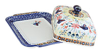 Blue Butterfly Large Butter Dish Polish Pottery