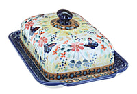 Polish Pottery Blue Butterfly Large Butter Dish