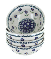 Polish Pottery Blue Daisy 4 PC Dessert Bowl Set