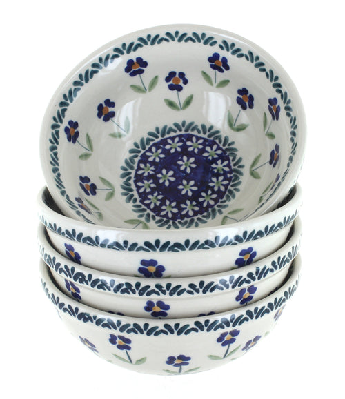 Polish Pottery Blue Daisy 4 PC Dessert Bowl Set