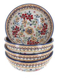Polish Pottery Red Daisy 4 PC Dessert Bowl Set