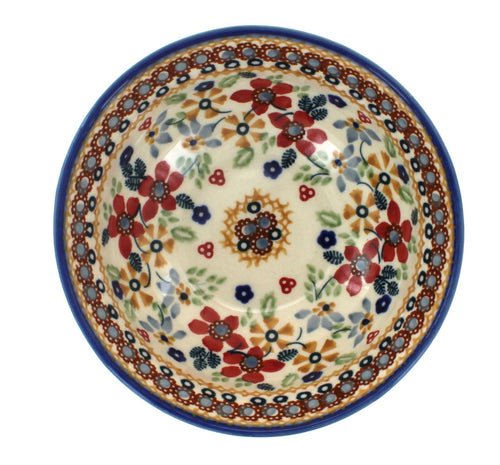 Red Daisy Dessert Bowl Polish Pottery
