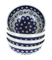 Polish Pottery Blue Violet 4 PC Dessert Bowl Set