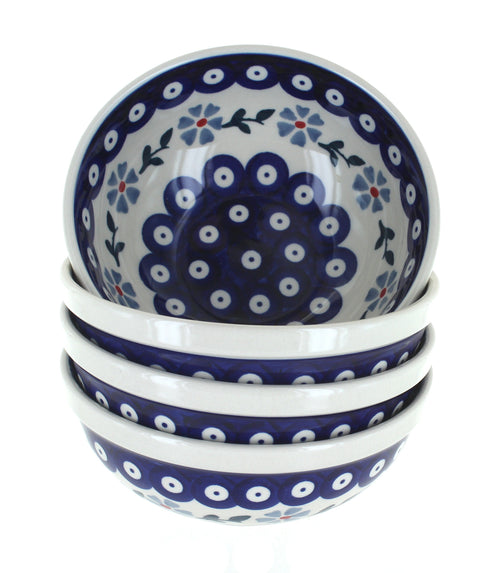 Polish Pottery Blue Violet 4 PC Dessert Bowl Set