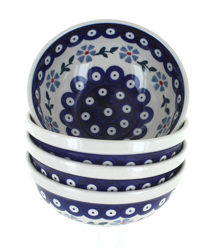 Polish Pottery Blue Violet 4 PC Dessert Bowl Set