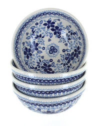 Polish Pottery Vintage Blue Daisy 4 PC Dessert Bowl Set